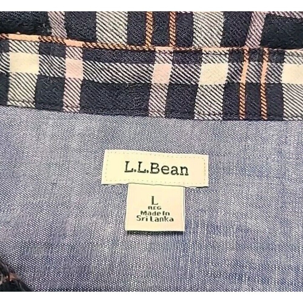 LL BEAN Shirt Womens Large Button Up Top Plaid Long Sleeve Blue/Pink Flannel - Picture 2 of 8